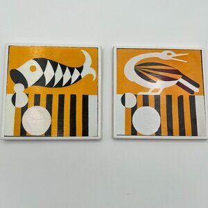Vtg West Ward Handmade Coasters Tiles Set of 2